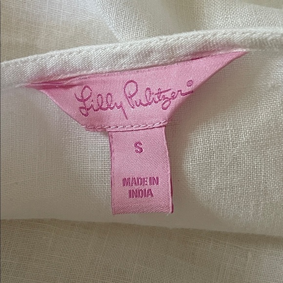 Lilly Pulitzer White 100% Linen Breakers Top Size Small | V-Neck Embroidered - Picture 4 of 5